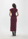 mf2616007-Roma knit dress with lurex, midi and sleeveless with knot and gold piece in the center-Red Wine/Burgundi