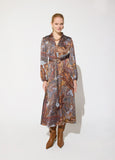 mf2616010-Boho midi dress, with golden rhinestone details, elastic on the cuffs and belt with gold buckle-Blue-Multicolor