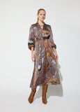 mf2616010-Boho midi dress, with golden rhinestone details, elastic on the cuffs and belt with gold buckle-Blue-Multicolor