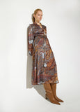mf2616010-Boho midi dress, with golden rhinestone details, elastic on the cuffs and belt with gold buckle-Blue-Multicolor