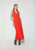 mf2616014-Sleeveless pleated v-neck dress-Red