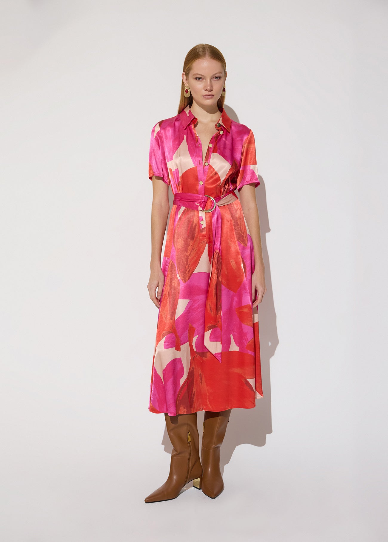 mf2616015-Floral print shirt dress-Ecru-Multicolor