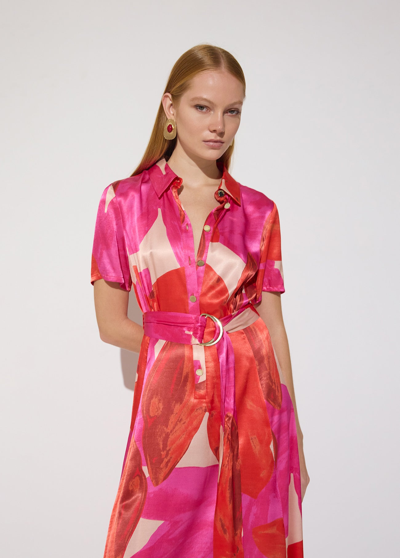 mf2616015-Floral print shirt dress-Ecru-Multicolor