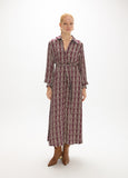 mf2616016-Monogrammed chain print midi dress with belt-Bordeaux