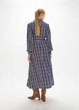 mf2616016-Monogrammed chain print midi dress with belt-Blue-Ecru