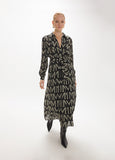 mf2616018-Long dress with draws in monogram polka dot print-Black-Ecru