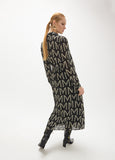 mf2616018-Long dress with draws in monogram polka dot print-Black-Ecru