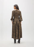 mf2616021-Printed midi dress with round neck and fantasy fabric-Brown-Multicolor
