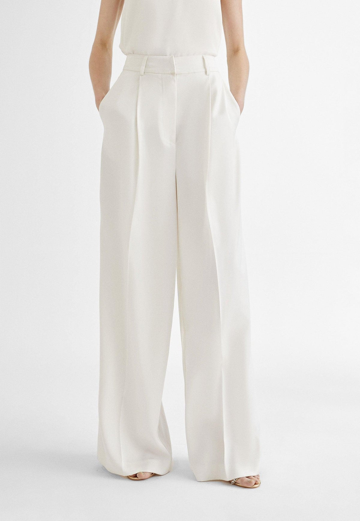 MS2414002-Ecru-Flowing darted trousers