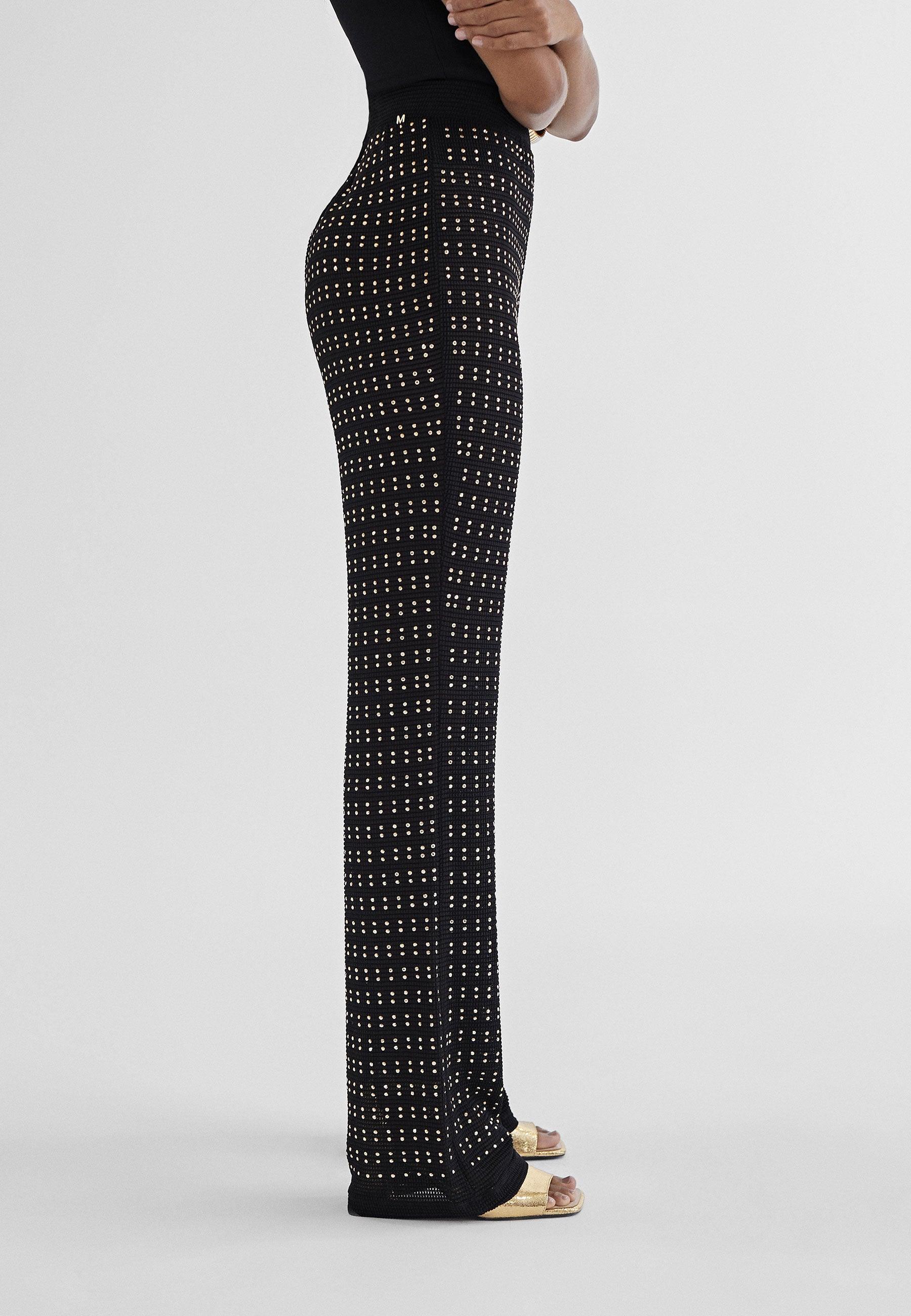 MS2414005-Black-Knit trousers with metal pieces