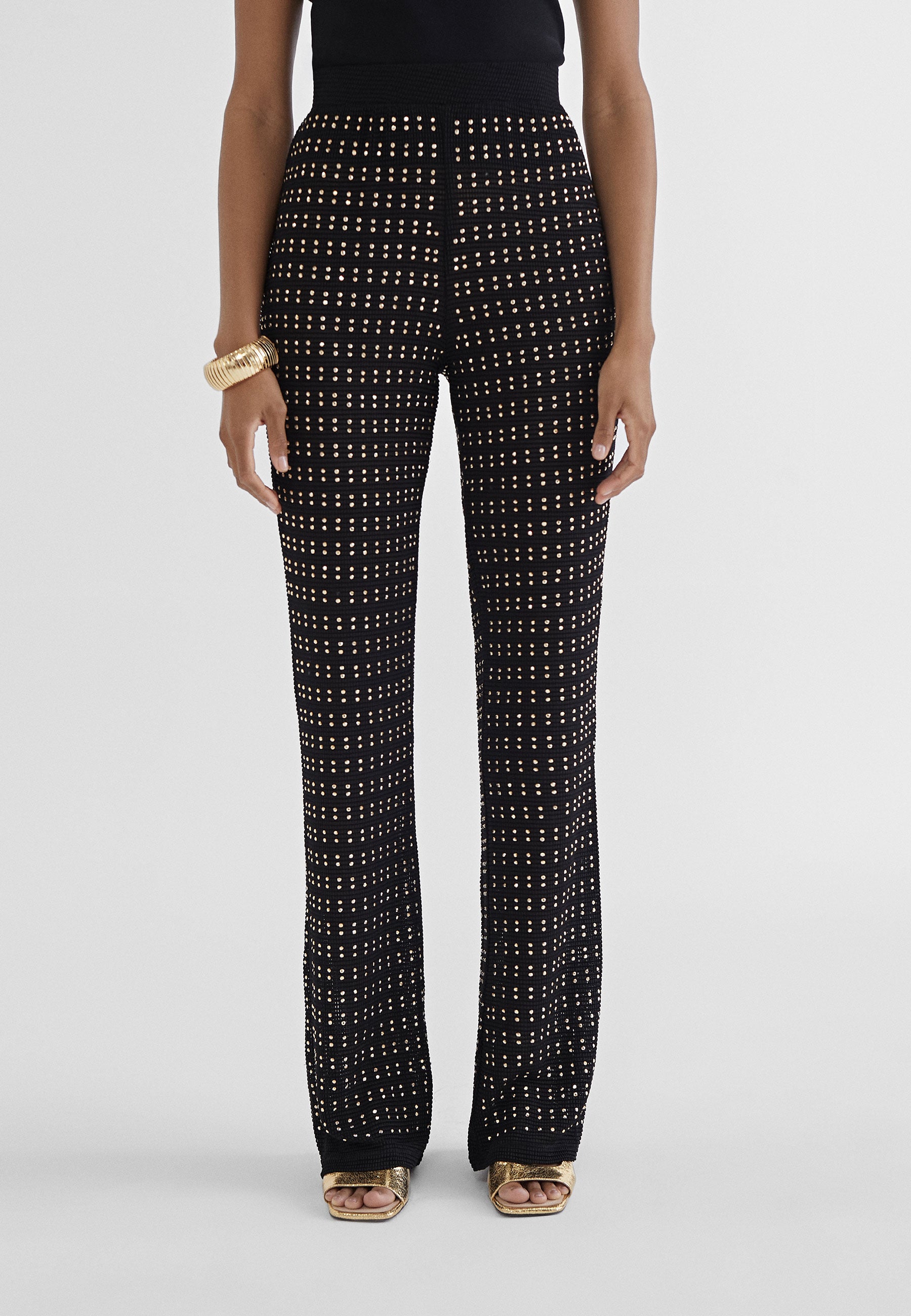 MS2414005-Black-Knit trousers with metal pieces