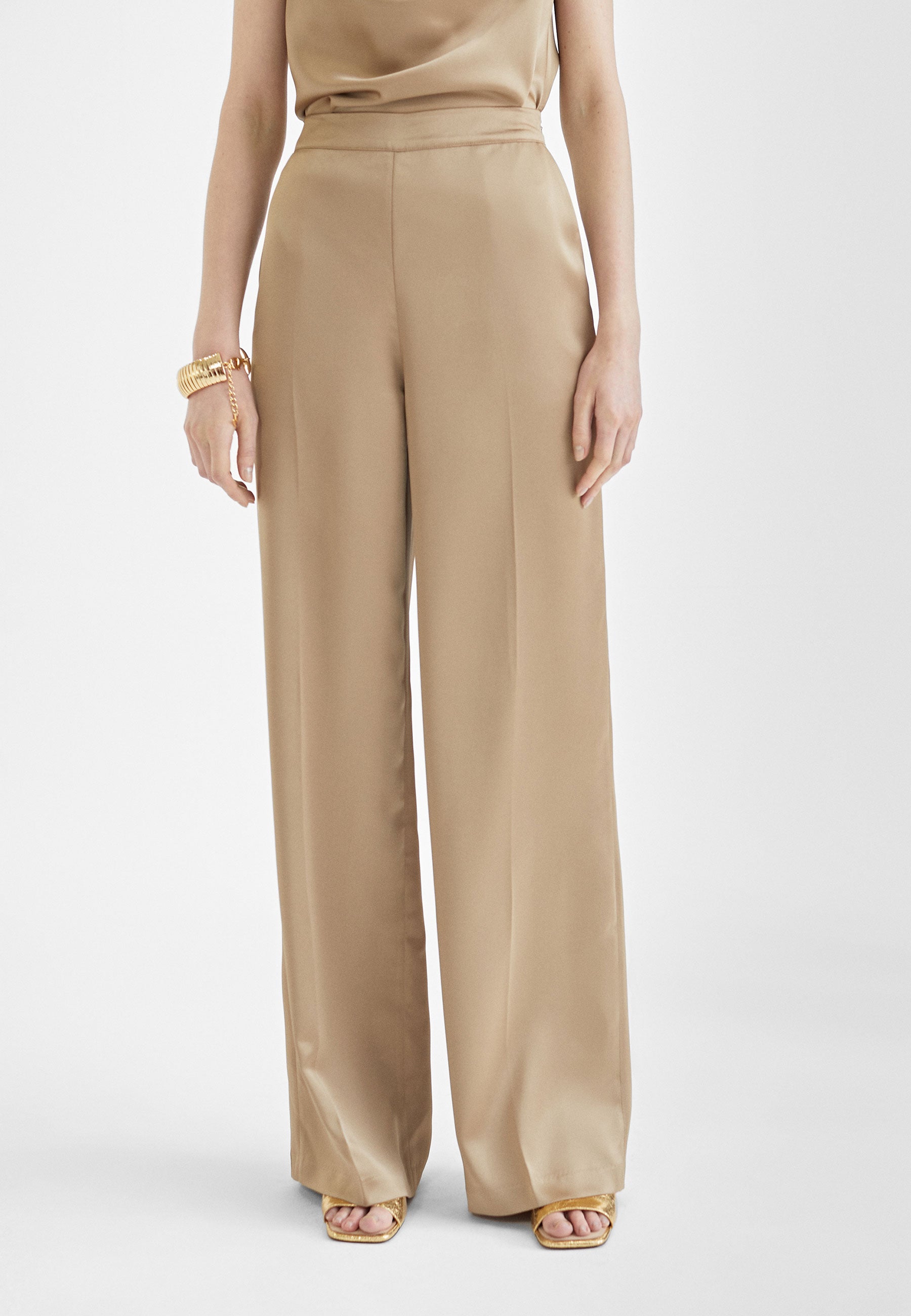 MS2414006-Beige-Straight satin trousers