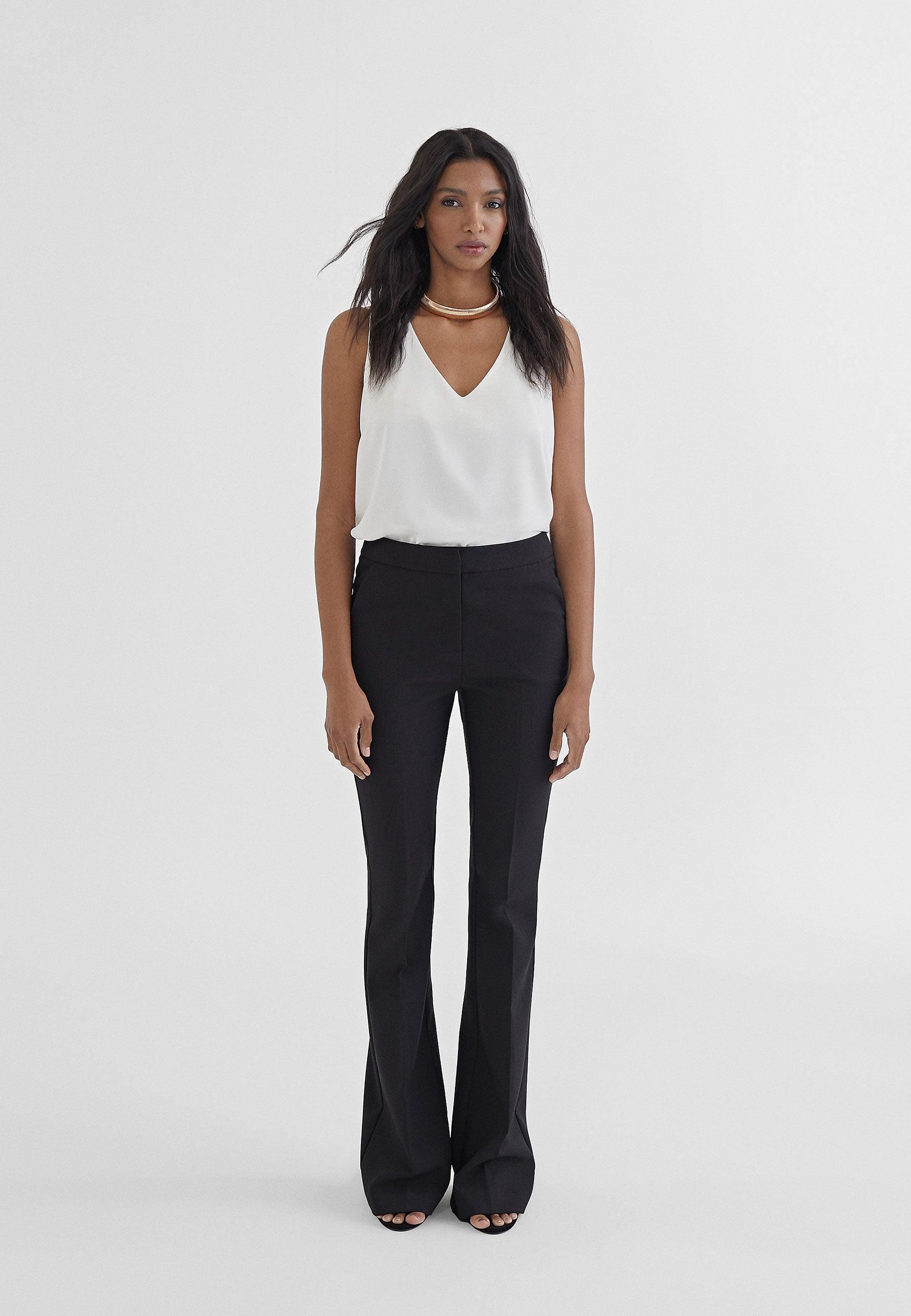 MS2414012-Black-Fitted flared trousers