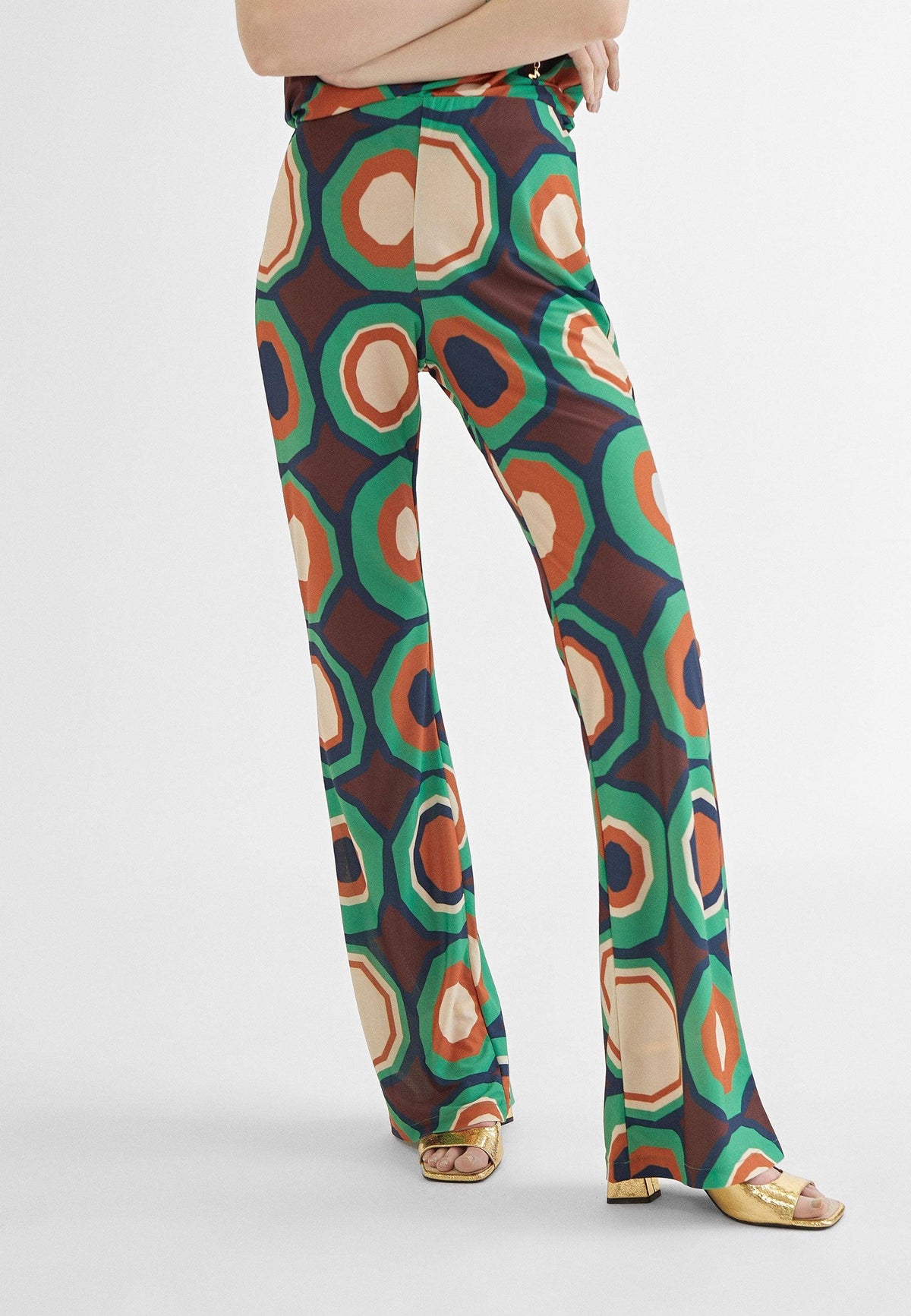 MS2414023-Green-Orange-Knit trousers with print