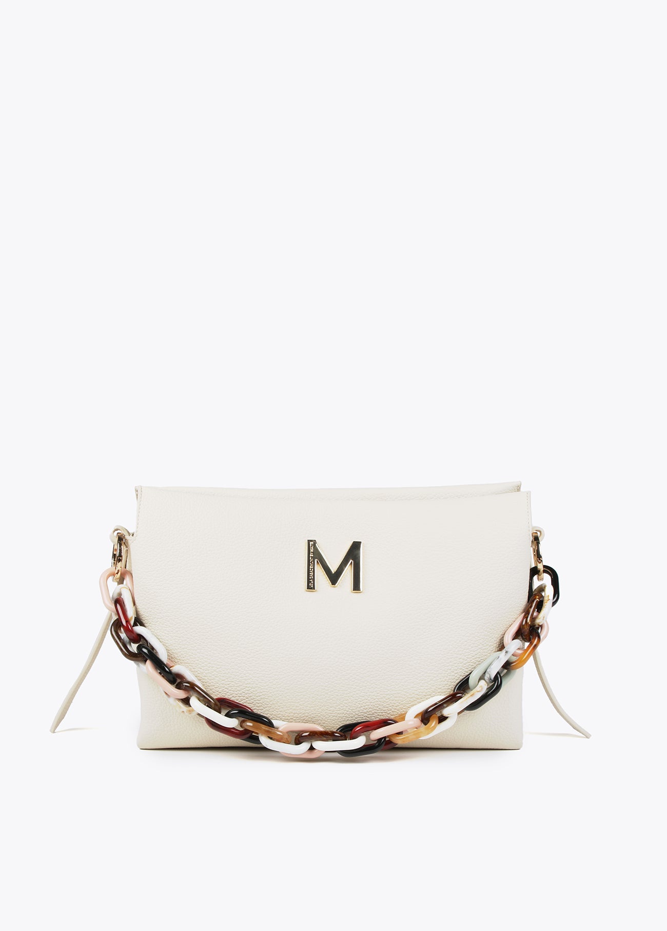 Large faux leather bag with multicoloured strap