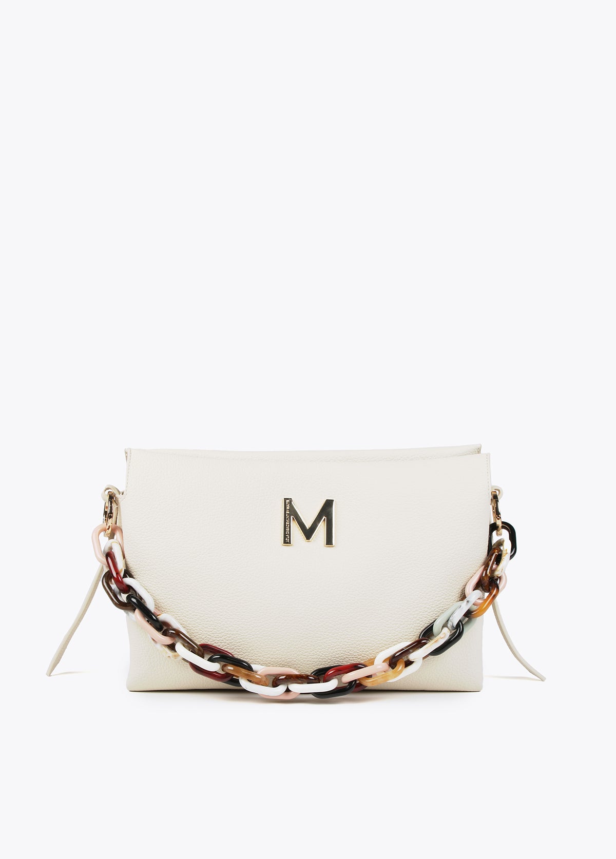 Large faux leather bag with multicoloured strap