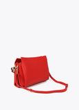 Large faux leather bag with multicoloured strap