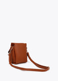 Faux leather crossbody bag with multicoloured strap