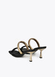 Heeled sandals with metallic strap