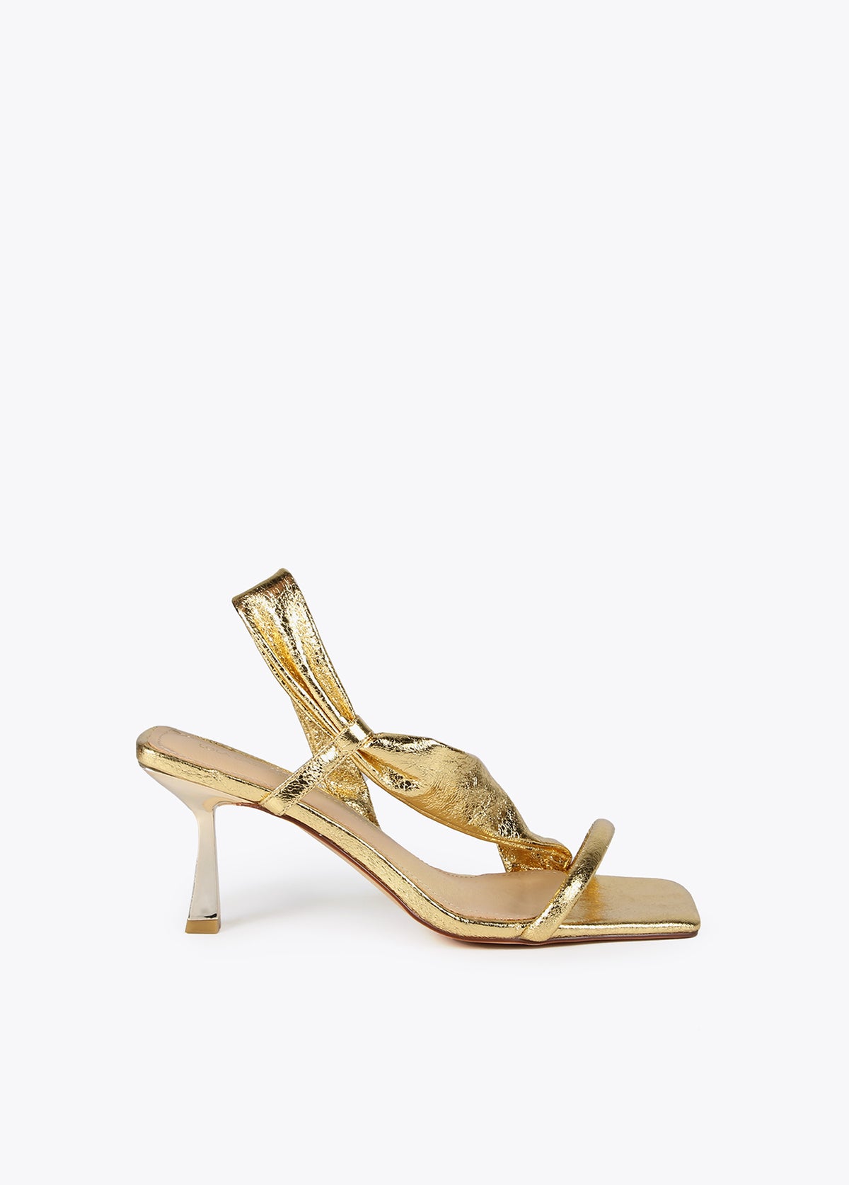 Heeled sandals with metallic straps