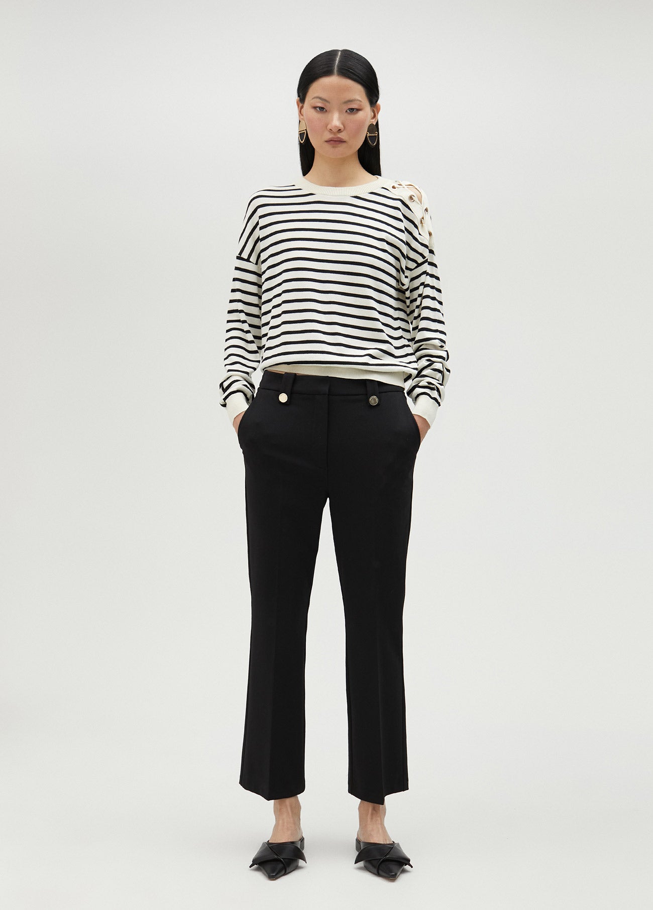 Black slim fit flared trousers