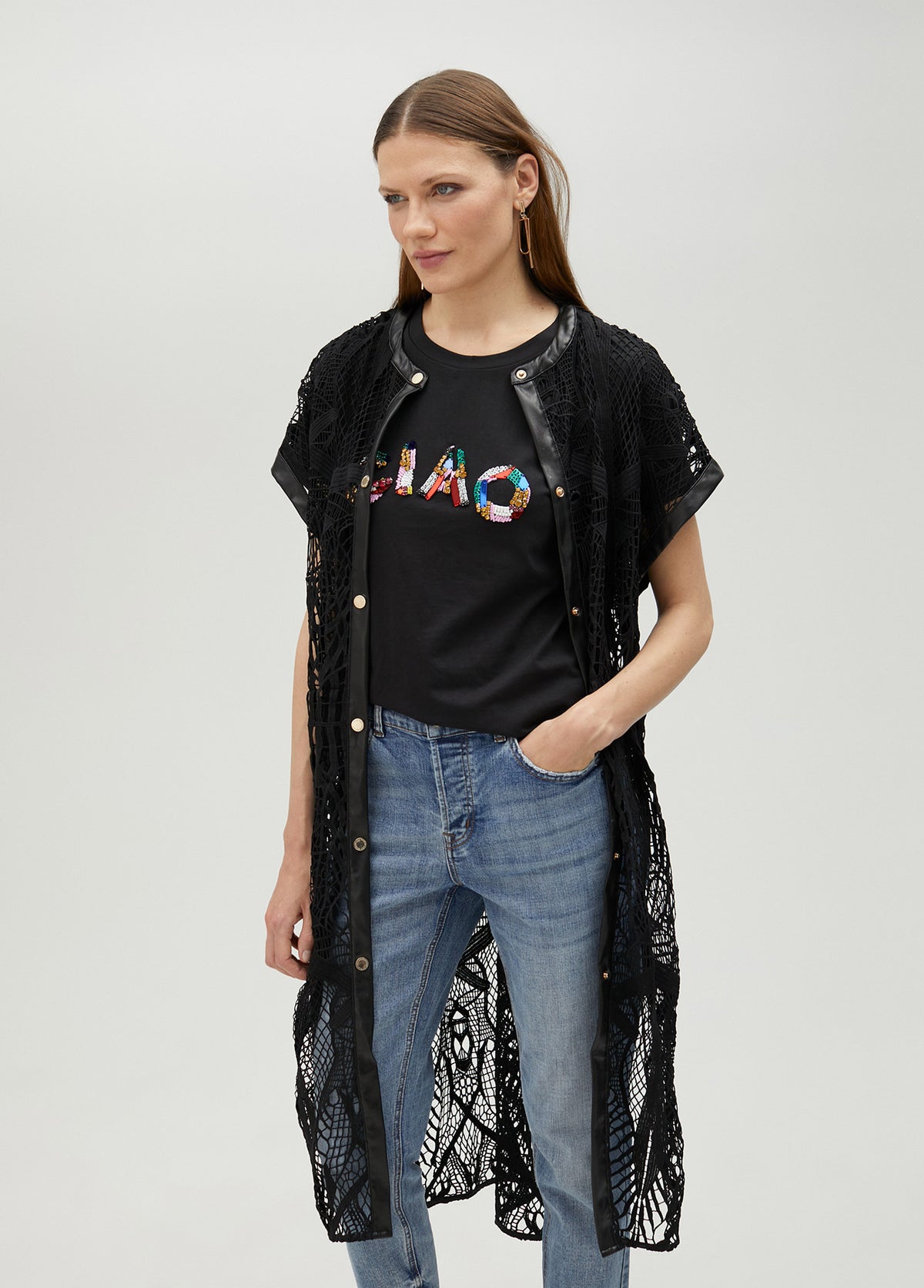 Openwork guipure lace shirt