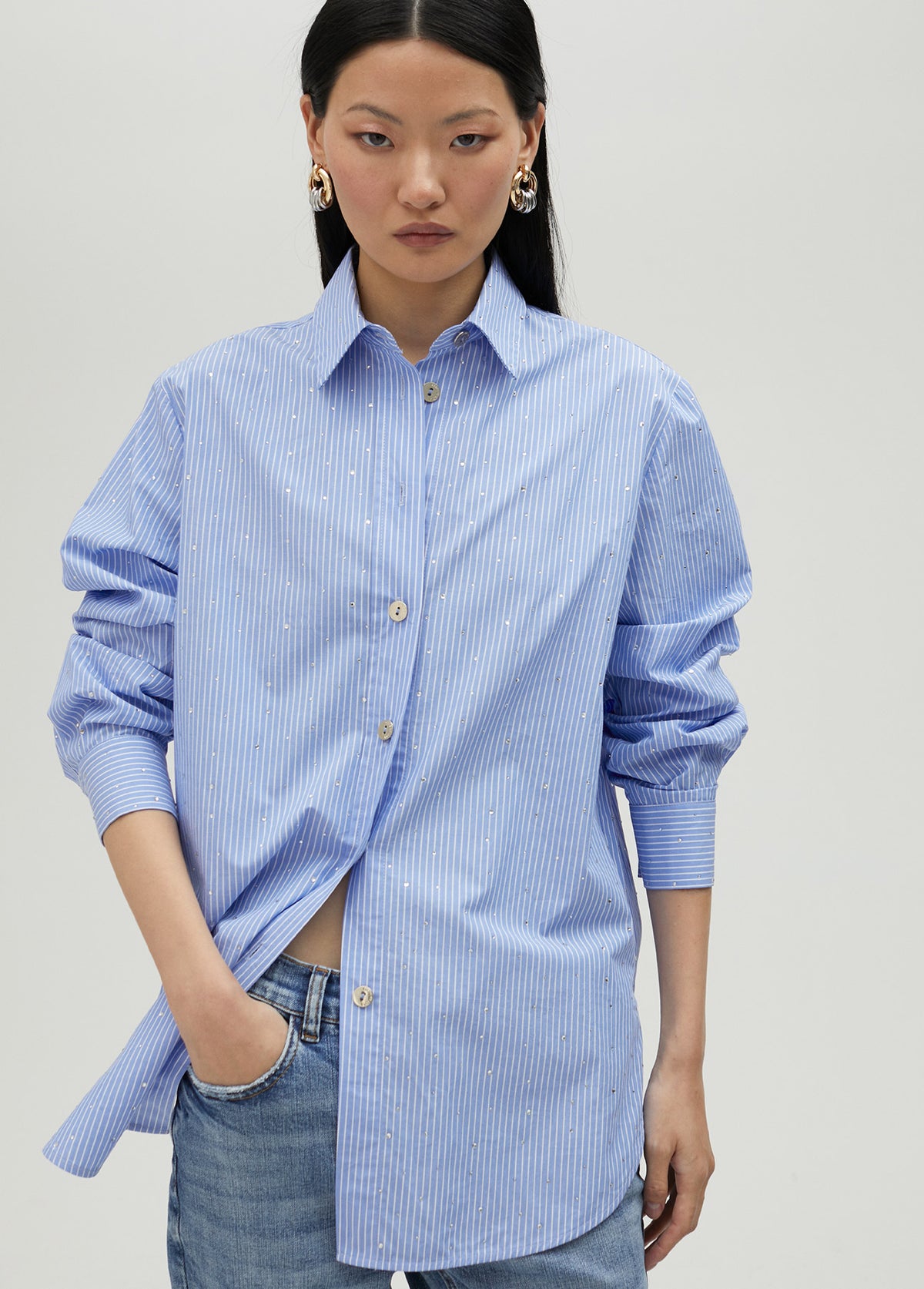 Striped shirt with rhinestone detail