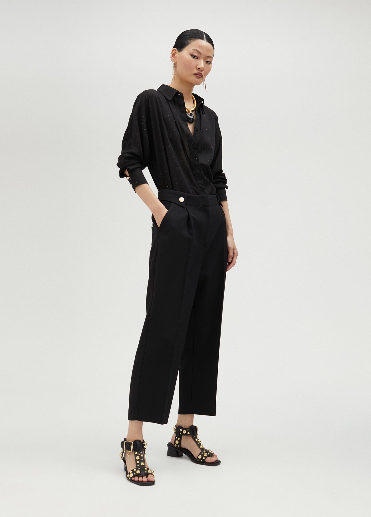 Shirt with rhinestone detail