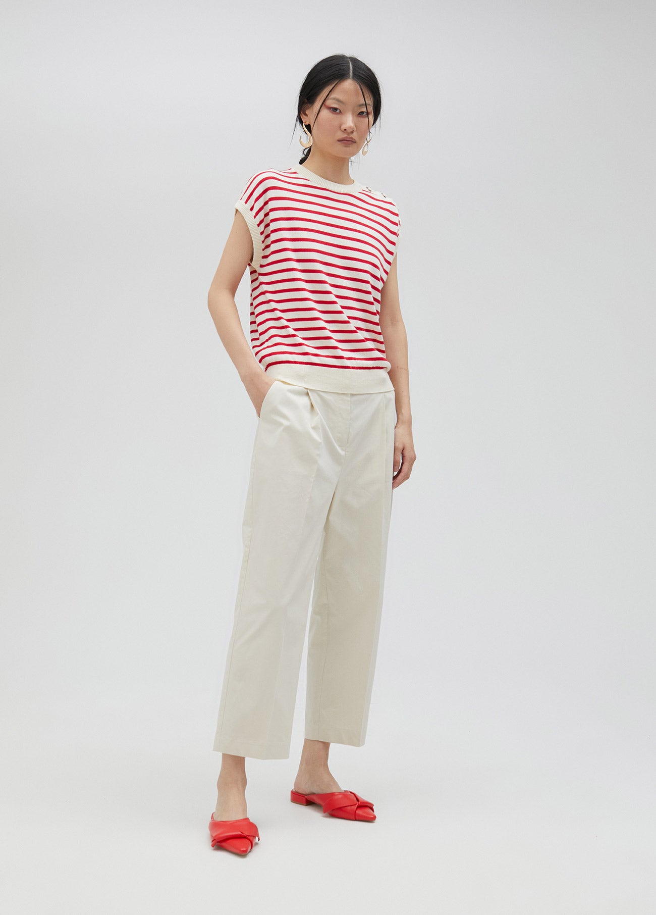 Striped top with eyelet details