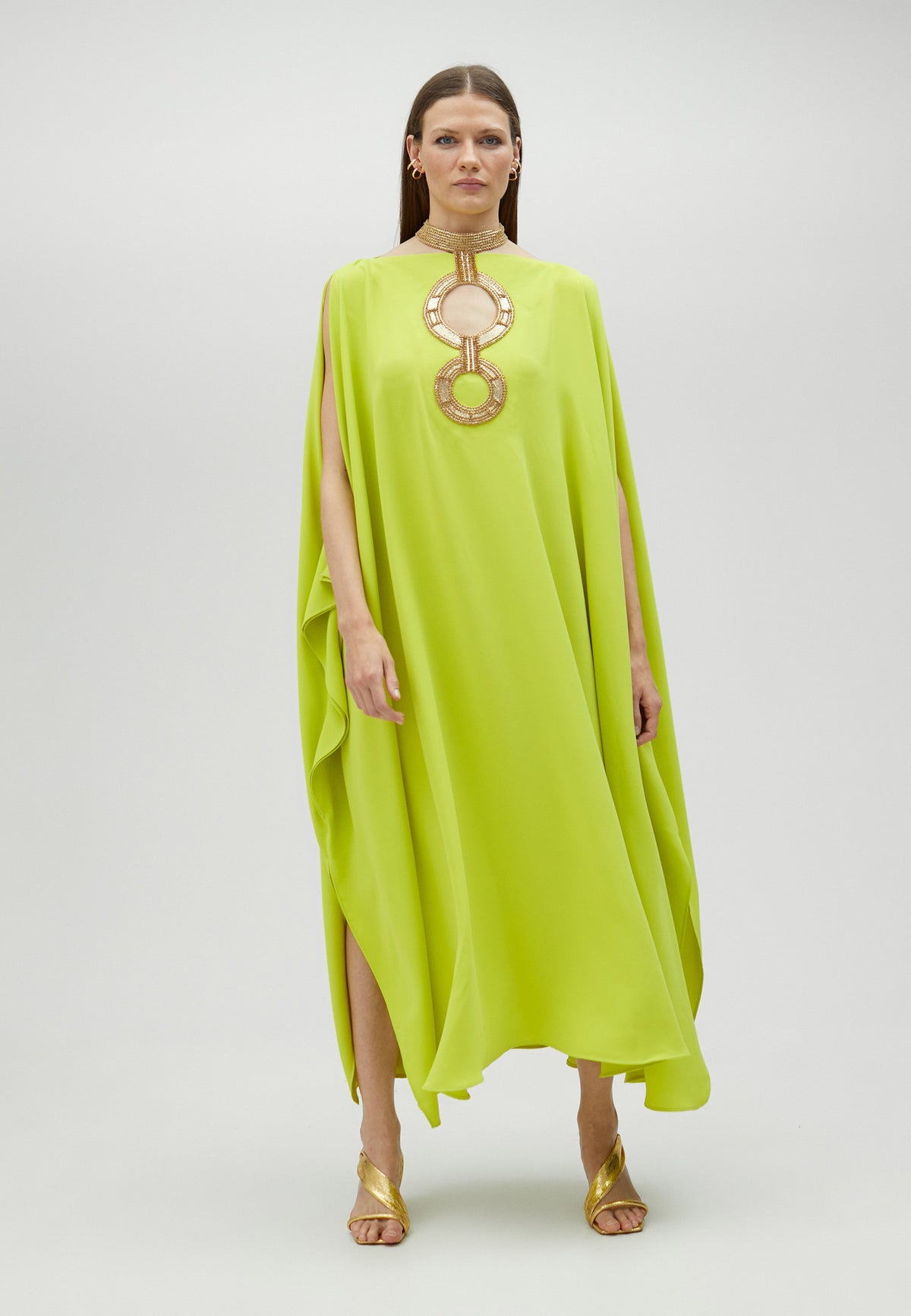 Long tunic dress with embroidered circles