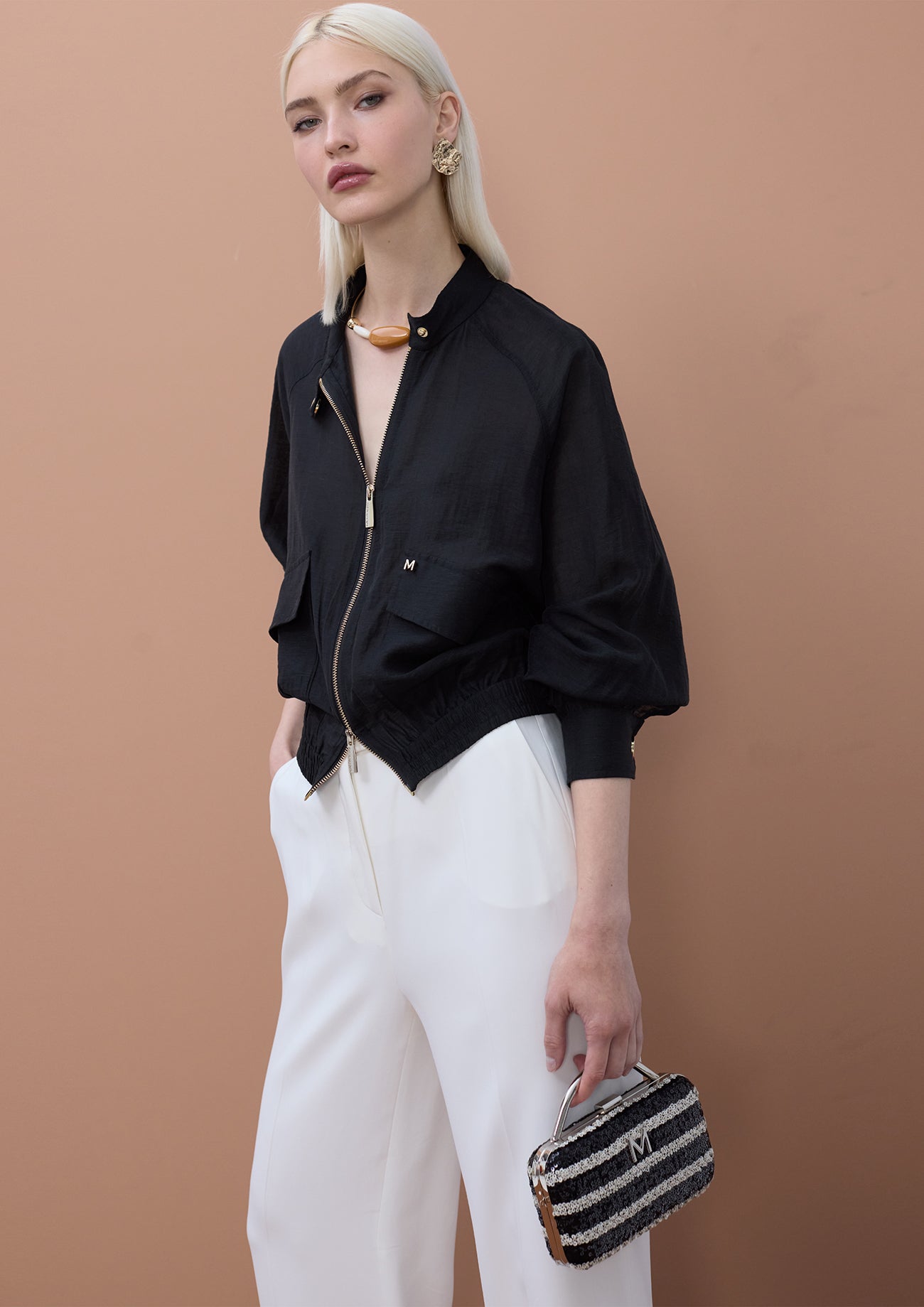 Bomber Jacket with Raglan Sleeves and Pockets