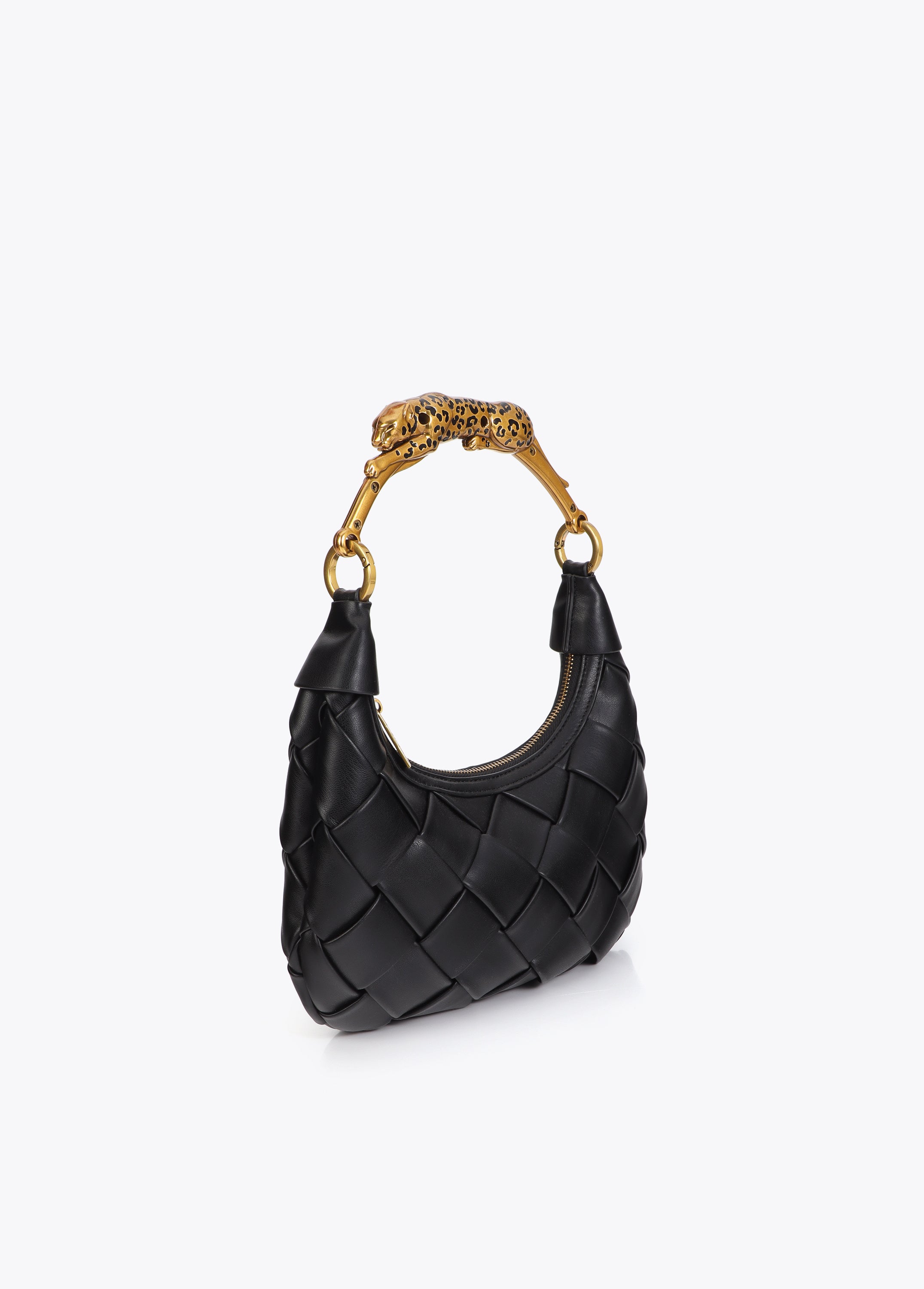 Braided Half Moon Bag Leopard Handle