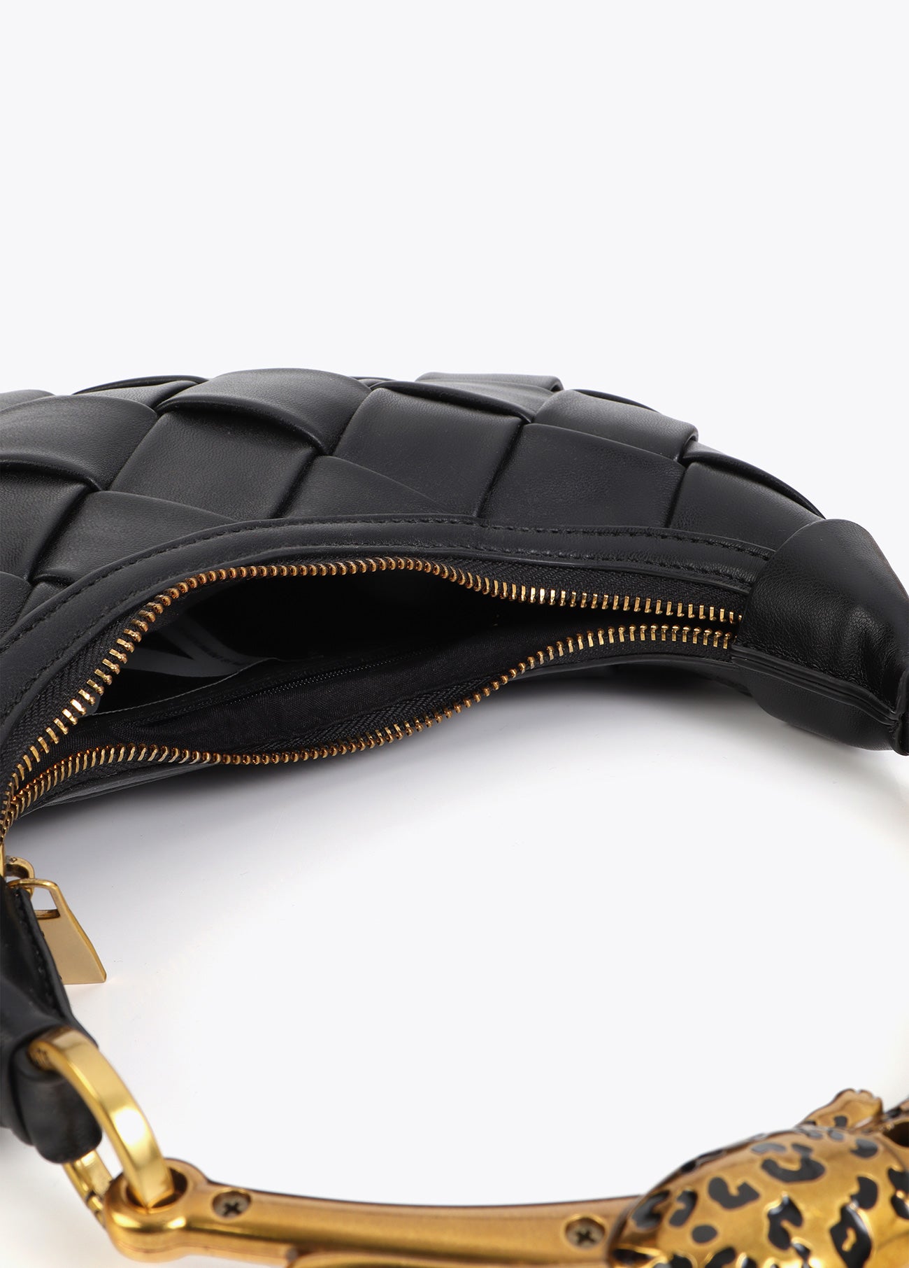 Braided Half Moon Bag Leopard Handle