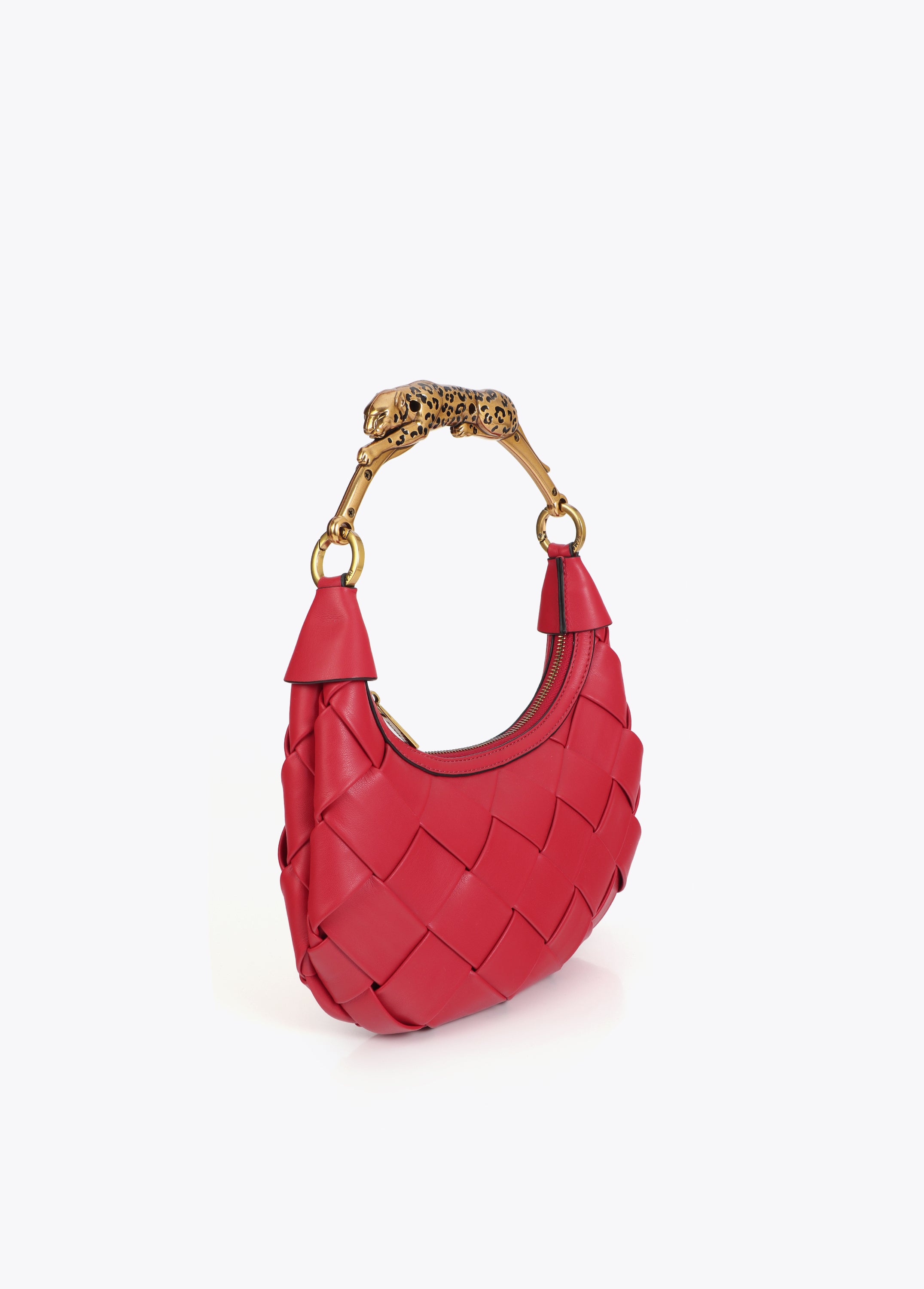 Braided Half Moon Bag Leopard Handle