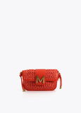 Combined Raffia and Faux Leather Crossbody