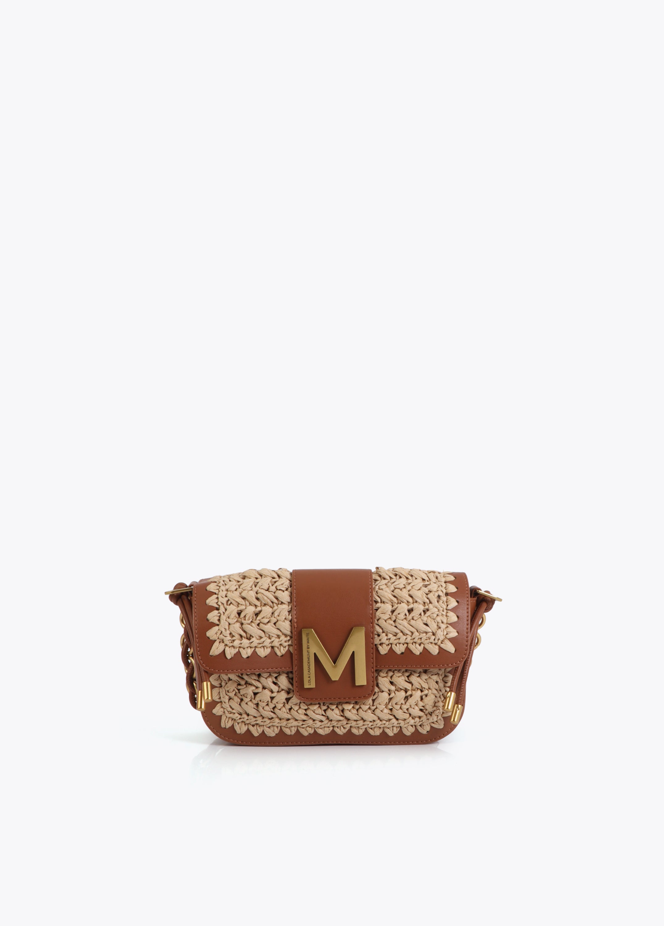Combined Raffia and Faux Leather Crossbody