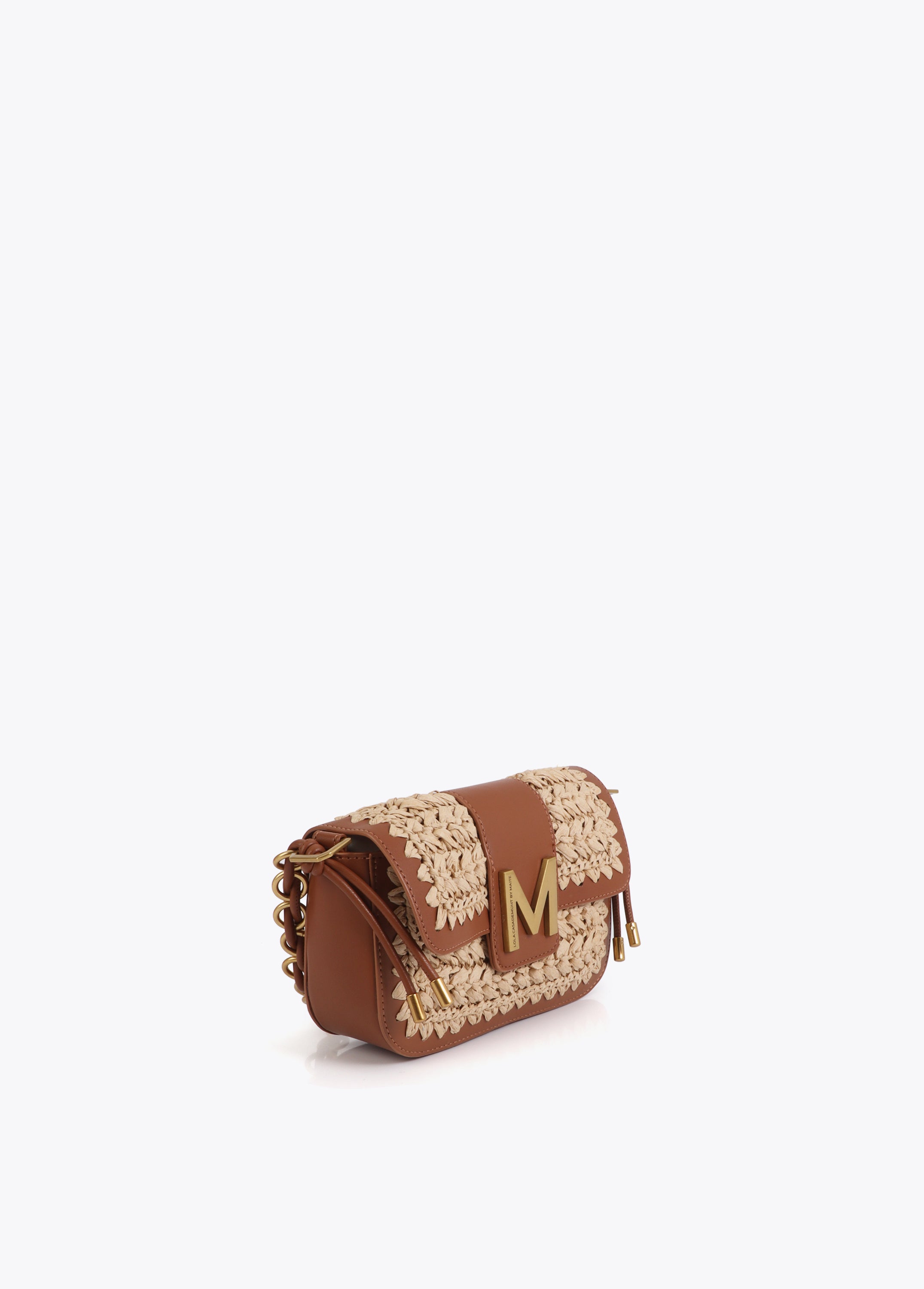 Combined Raffia and Faux Leather Crossbody