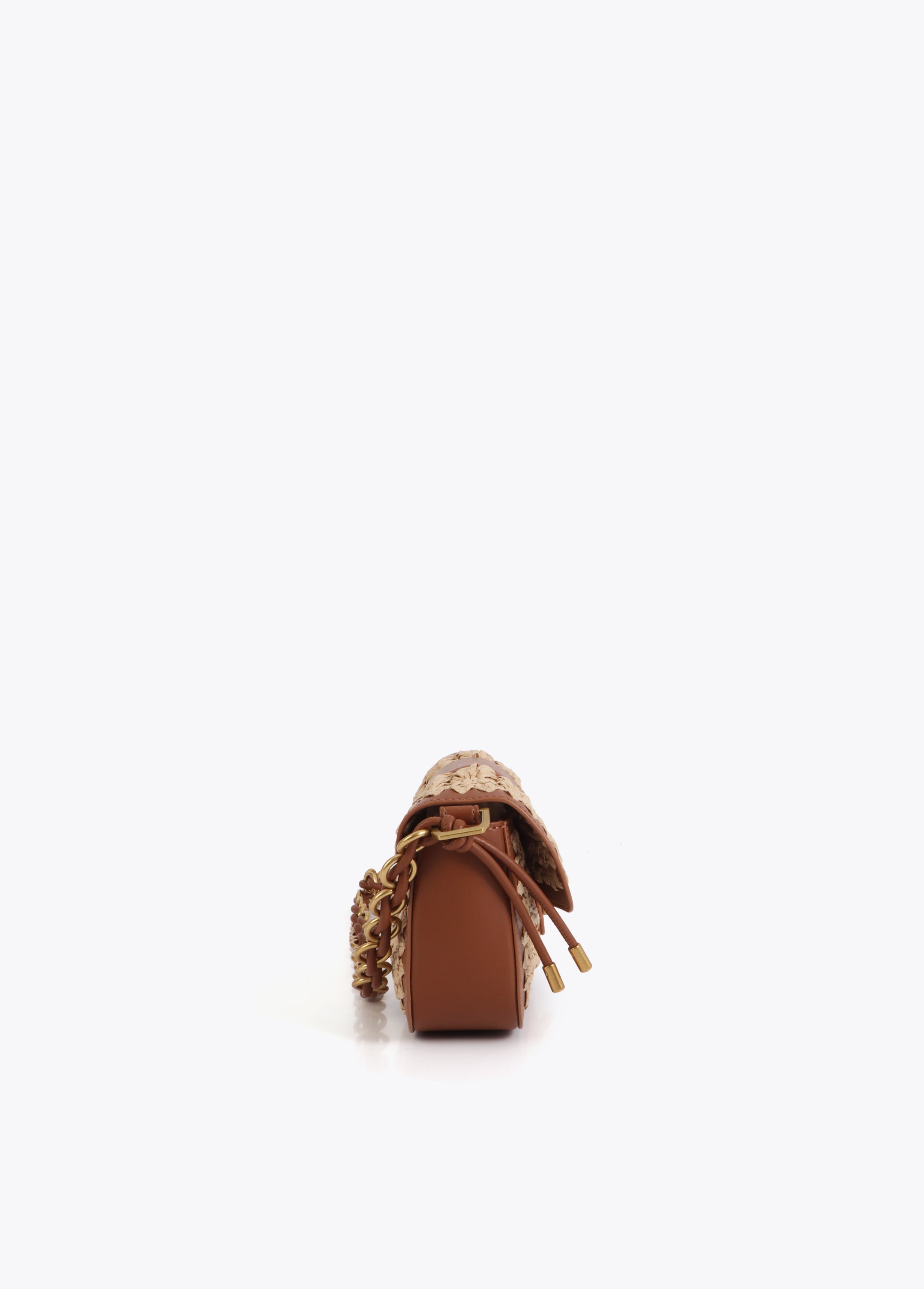 Combined Raffia and Faux Leather Crossbody