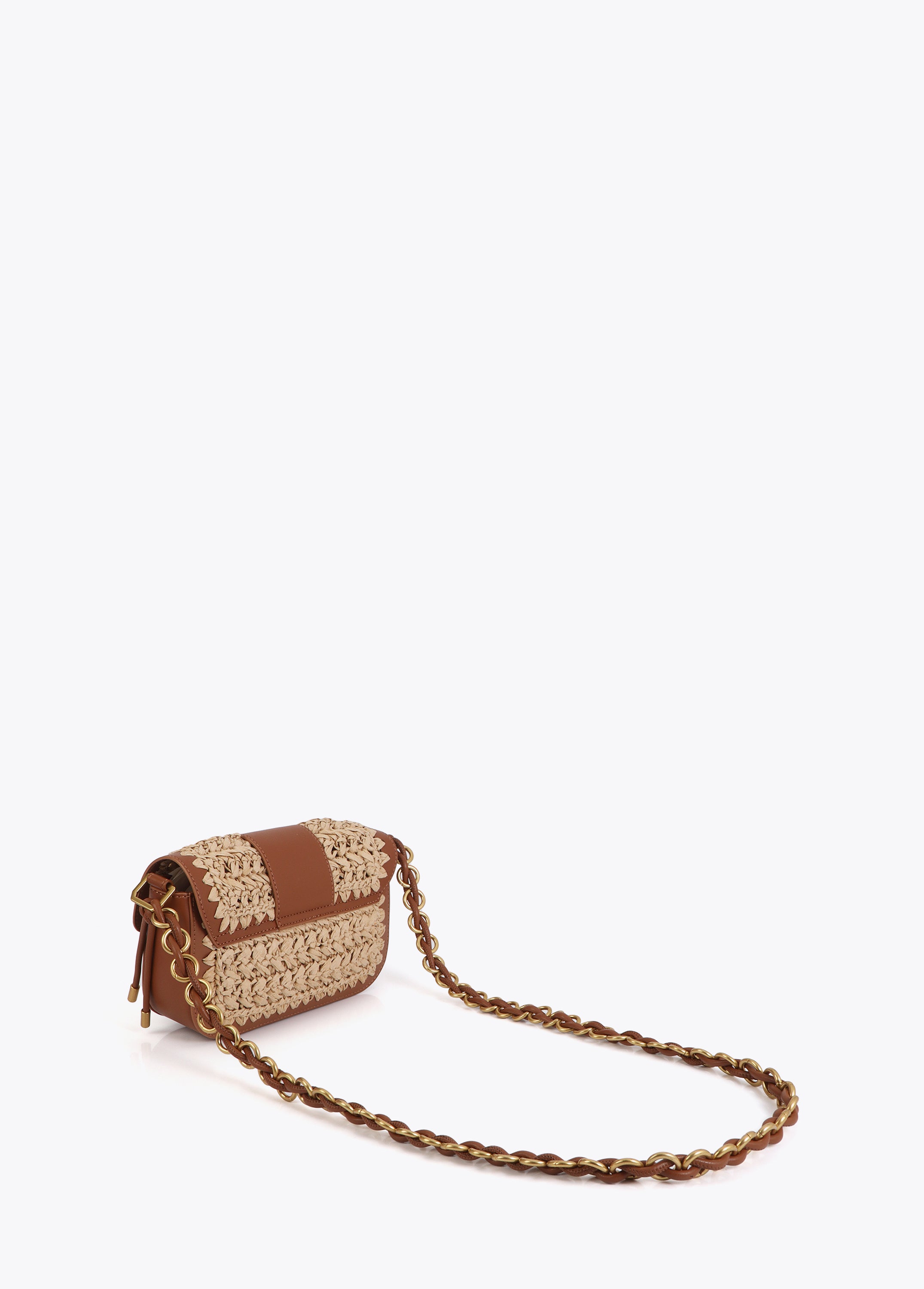 Combined Raffia and Faux Leather Crossbody