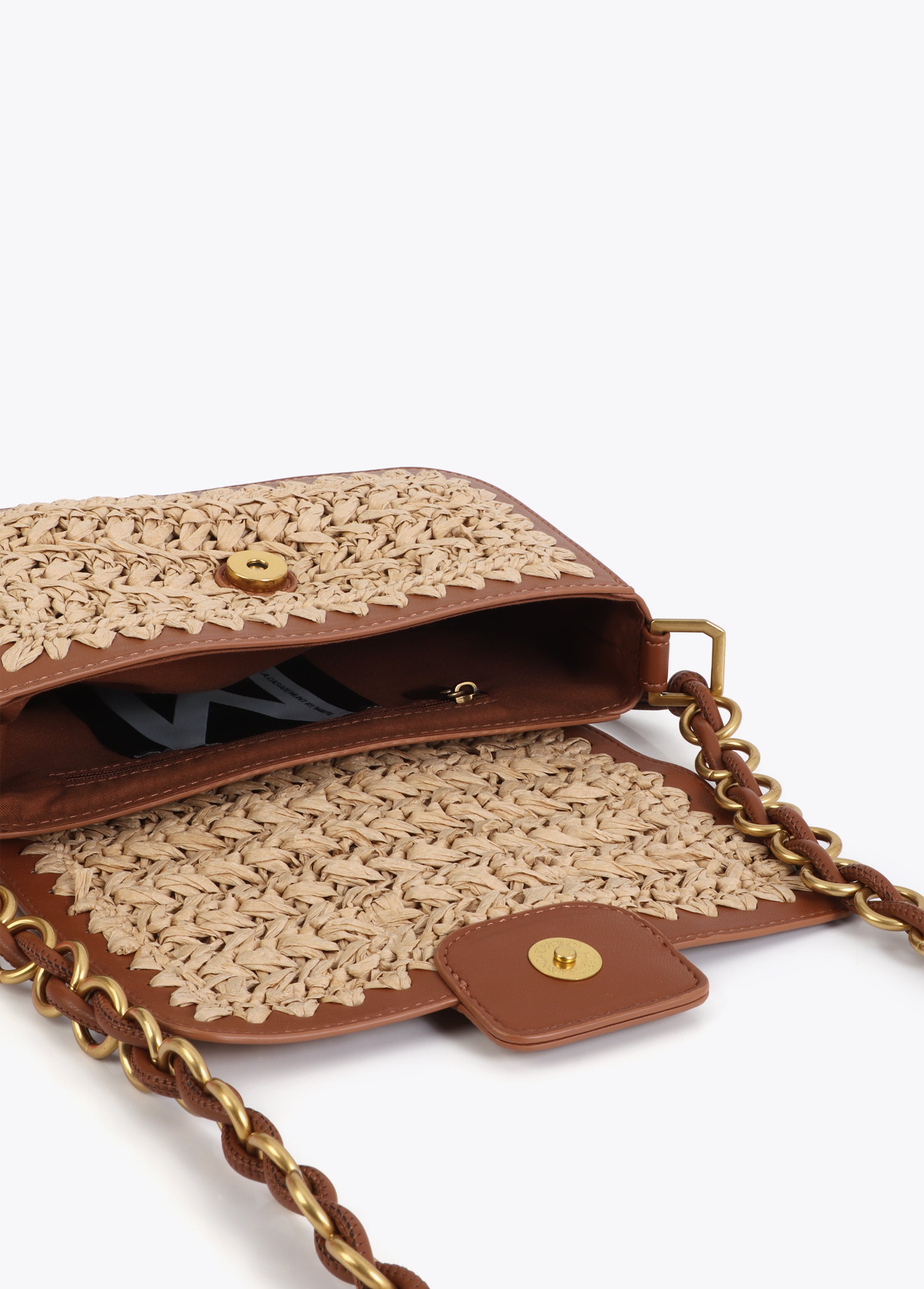 Combined Raffia and Faux Leather Crossbody