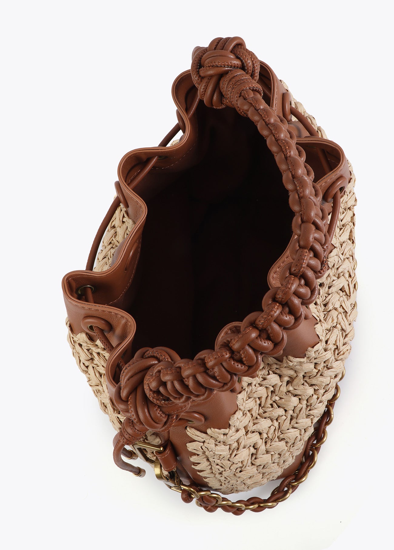 Raffia and Faux Leather Bag