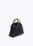 Faux Leather Round Handle Bag