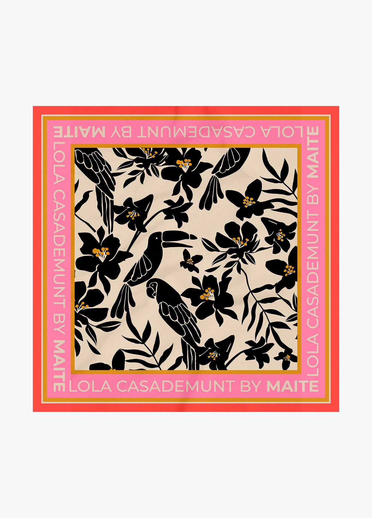 Satin Scarf with Floral and Bird Print