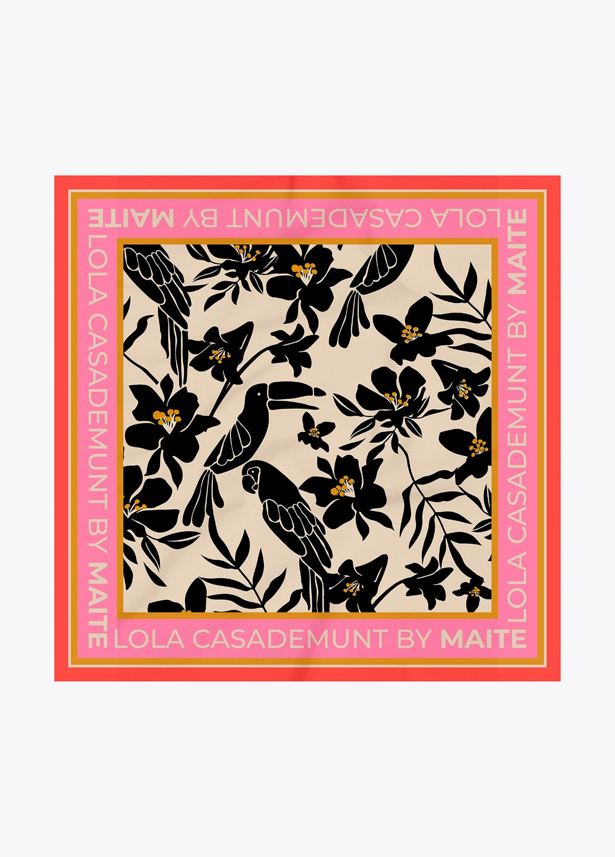 Satin Scarf with Floral and Bird Print