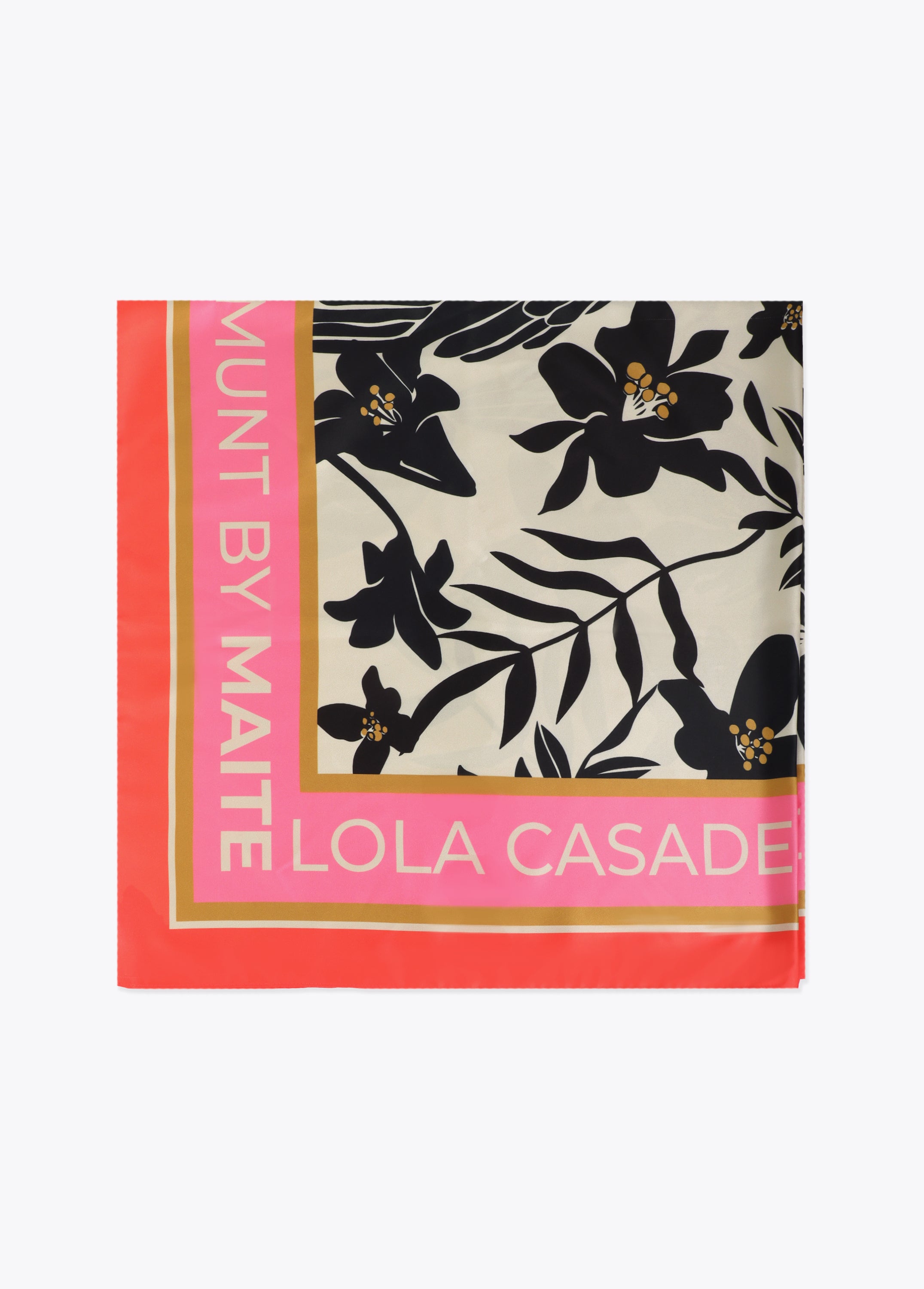 Satin Scarf with Floral and Bird Print