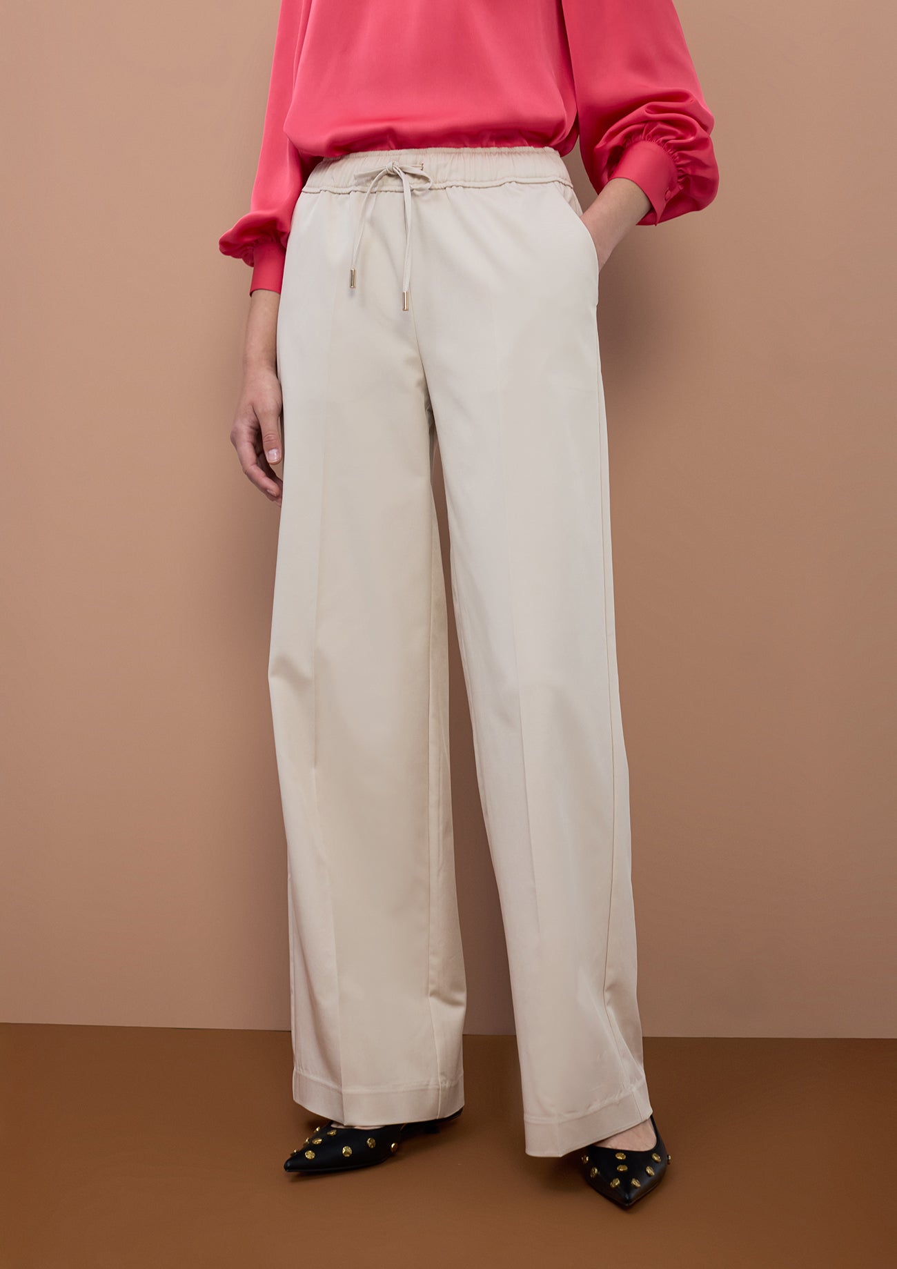 Straight Long Pants with Elastic Waistband