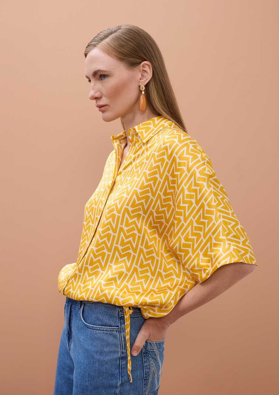Satin Drop-Sleeve Shirt with 'Emes' Print