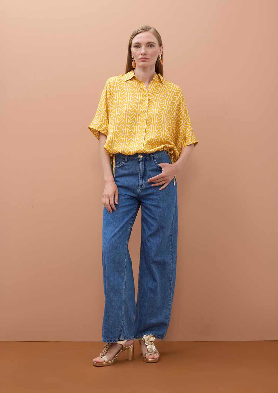 Satin Drop-Sleeve Shirt with 'Emes' Print