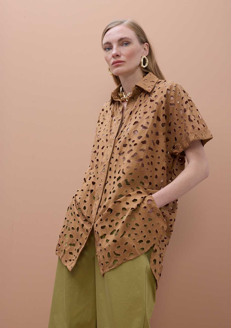 Oversized short sleeved shirt with perforated detailing