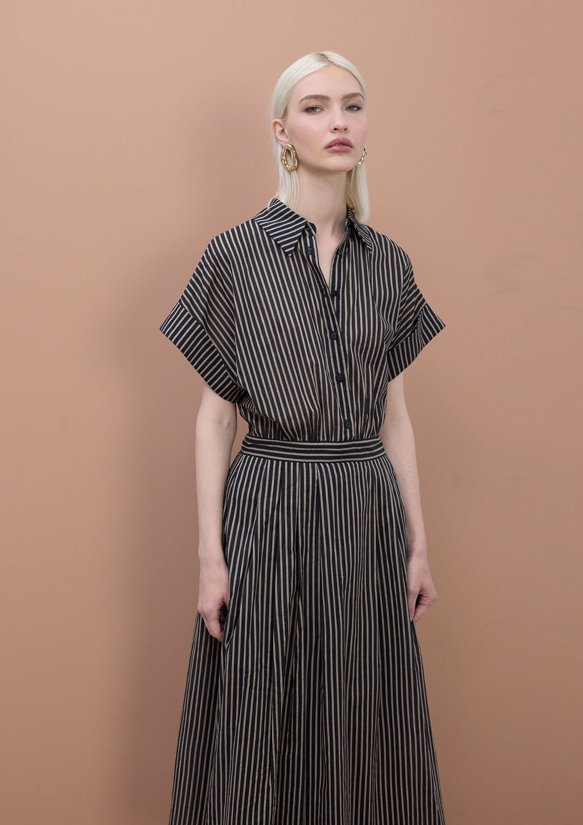 Striped Shirt Dress with Belt